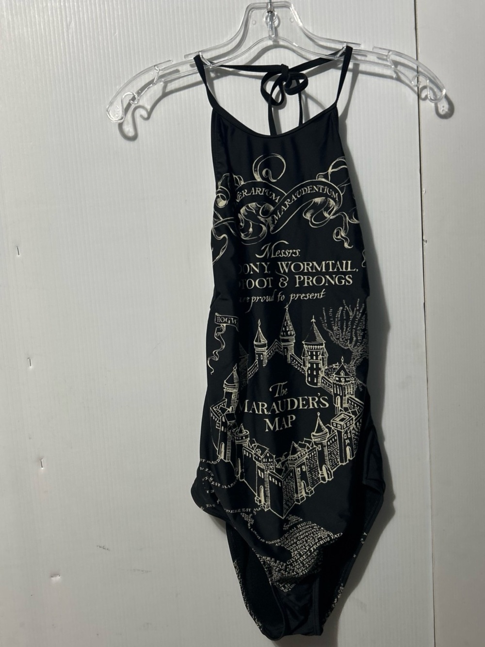 Black Graphic One-Piece Swimsuit with Tie-Back